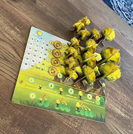 Close-up view of the Photosynthesis scoring track and sunlight tokens used to track player progress during the game.