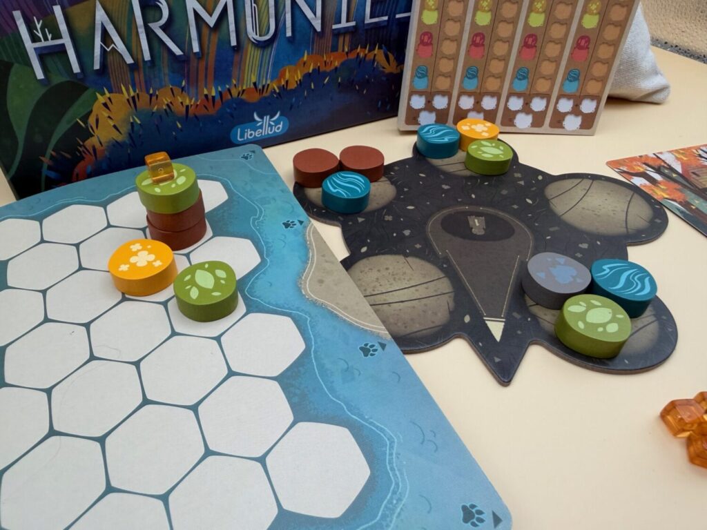 A close up of Harmonies components and board.